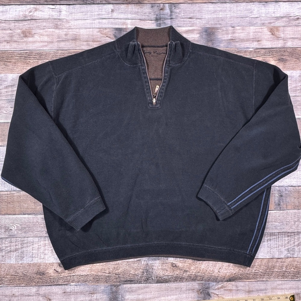 Tommy Bahama Reversible Quarter‎ Zip Pullover Sweater Mens Black Brown Cotton